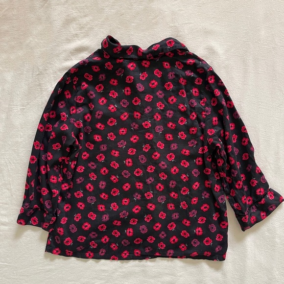 Kate Spade Sleepwear Top 3/4 Length Sleeve Floral Button Down Black Red Size L - Picture 5 of 6